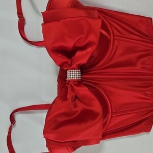 💋Victoria Secret RED SATIN BOW BUSTIER - size 32DD💋